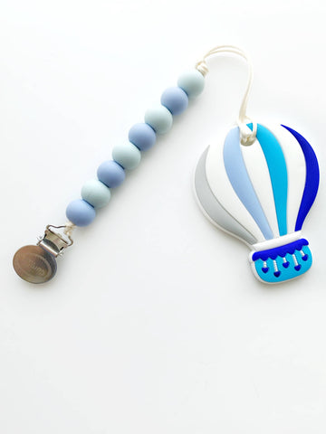 Hot Air Balloon Silicone Teether - Blue With clip