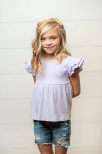 Kids Lavender Double Ruffle Flutter Sleeve