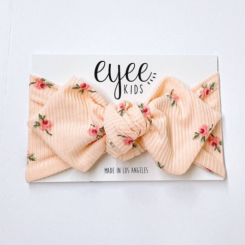 Top Knot Headband- Peach Florals (Ribbed Knit)