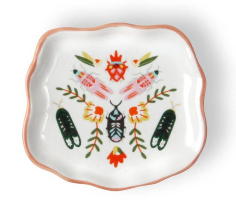 Folk Art Beetles Ceramic Trinket Tray