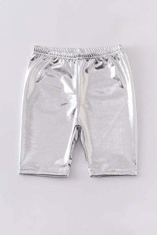 Silver metallic biker shorts