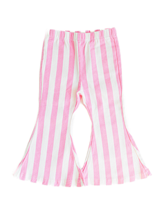 Landry Boho Denim Bell Bottoms - Pink & White Stripe
