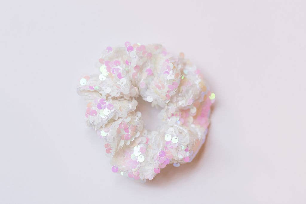 Iridescent Sequin Scrunchie - White