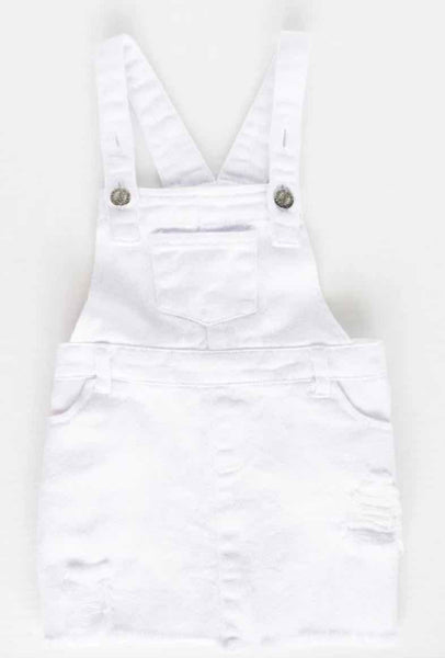 Delilah Overall Suspender Skirt - White Denim